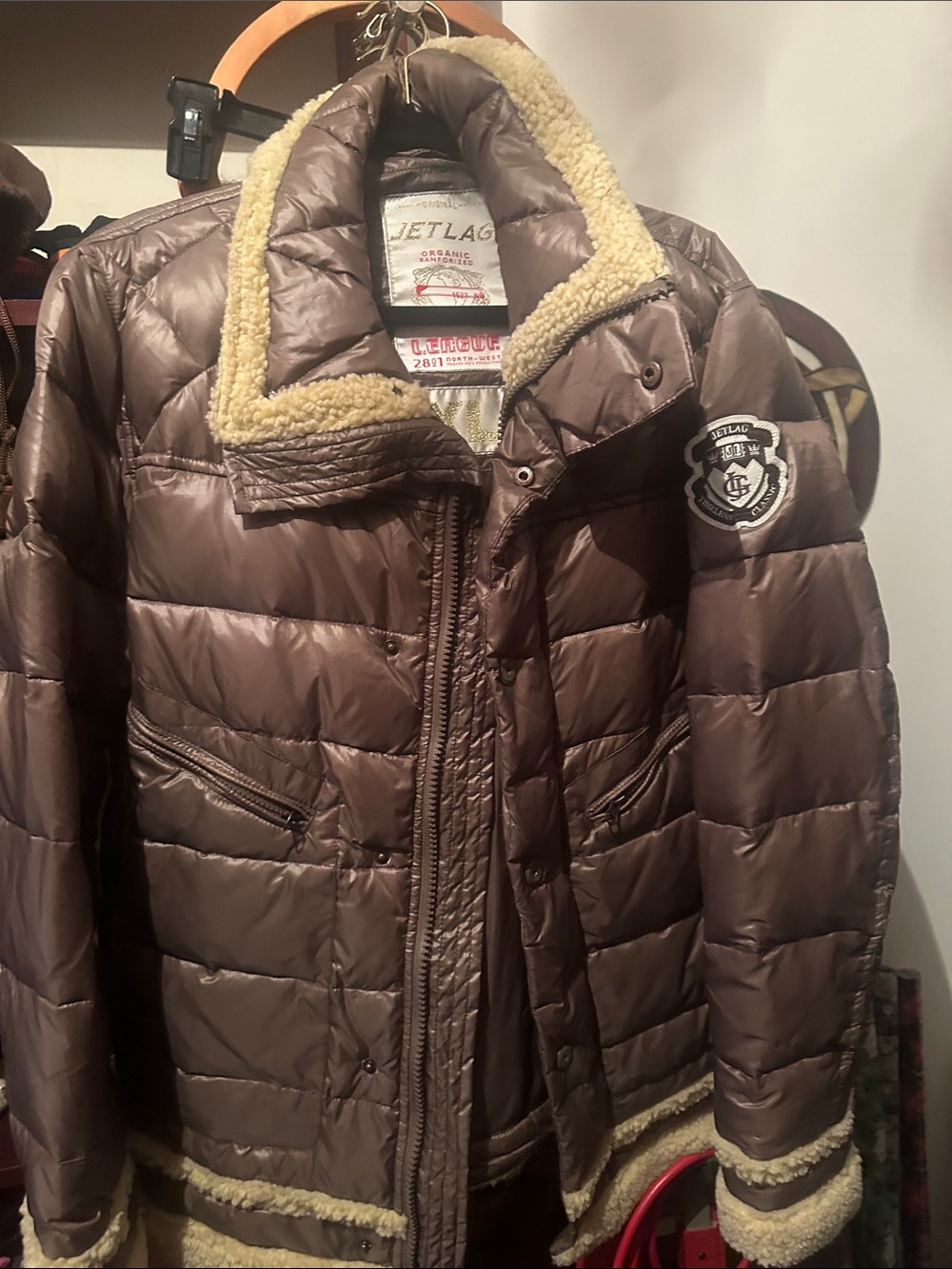 Brown Quilted Sherpa-Trim Unisex Jacket